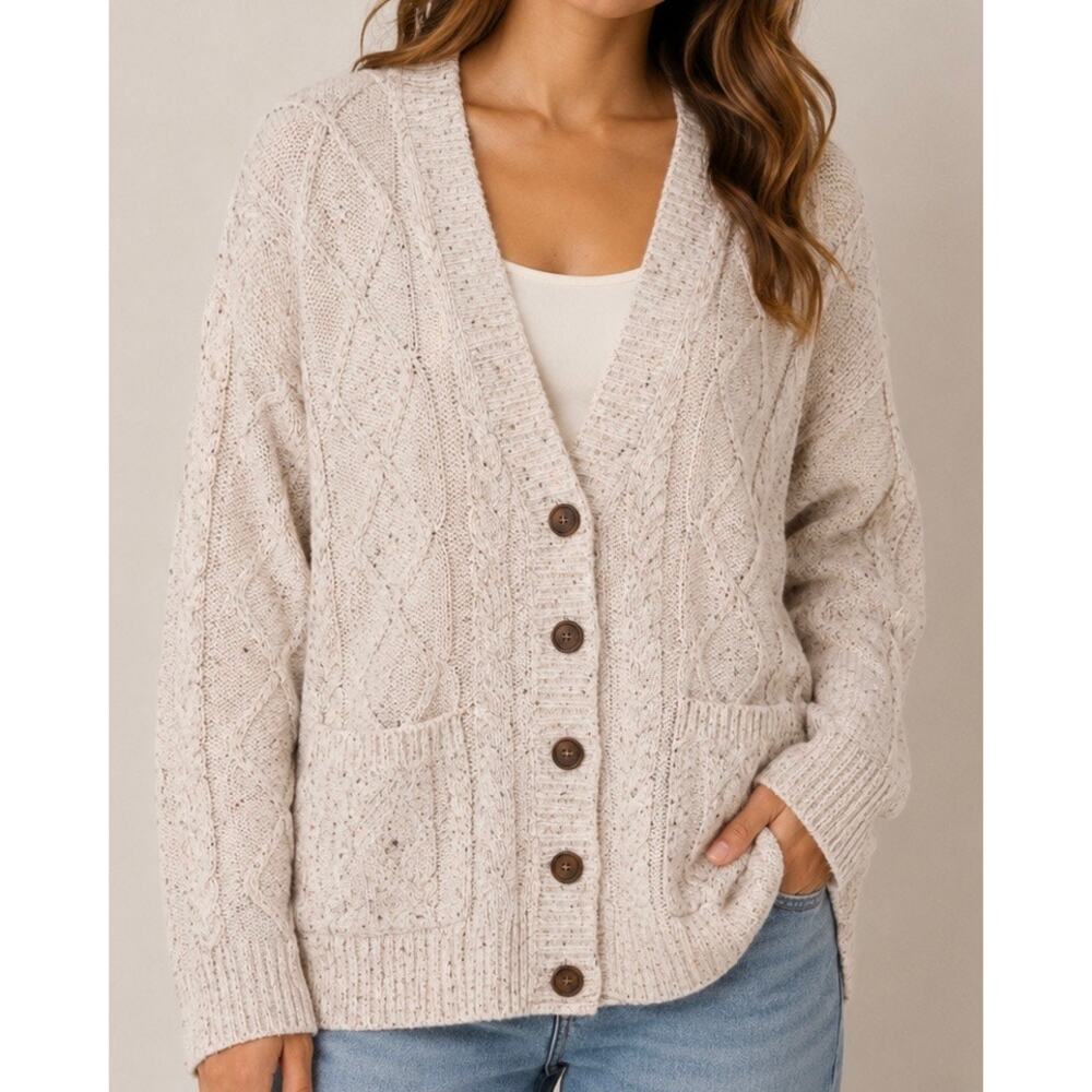 J.CREW | Speckled Cable Knit Cozy Preppy Oversized Cardigan‎ Sweater | Medium